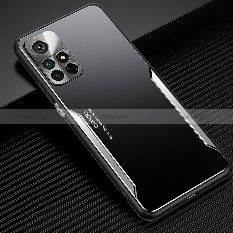 Luxury Aluminum Metal Back Cover and Silicone Frame Case JL2 for Xiaomi Redmi Note 11T 5G Silver