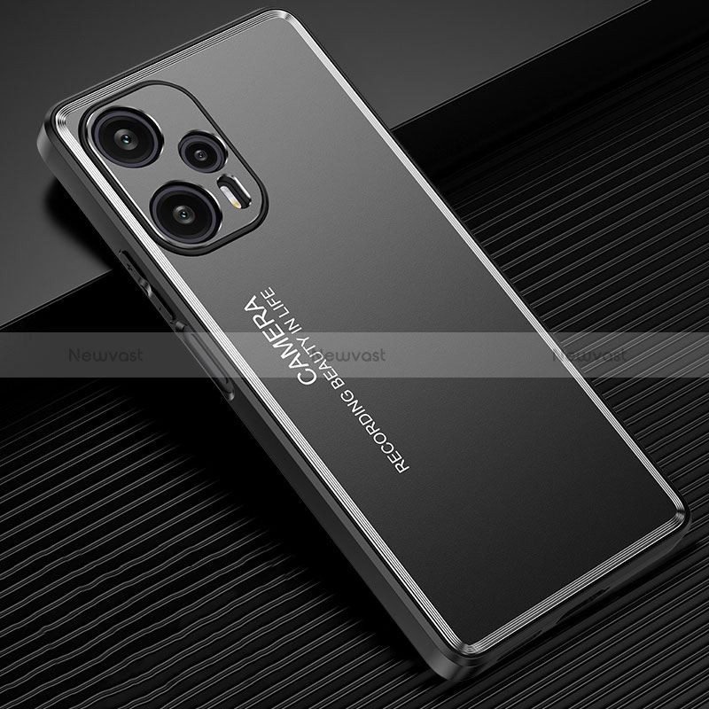 Luxury Aluminum Metal Back Cover and Silicone Frame Case JL2 for Xiaomi Redmi Note 12 Turbo 5G Black