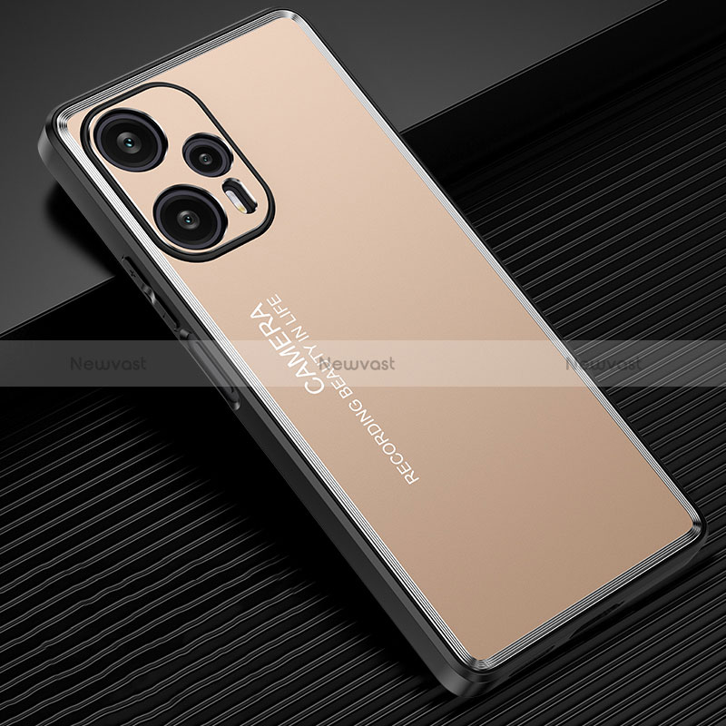 Luxury Aluminum Metal Back Cover and Silicone Frame Case JL2 for Xiaomi Redmi Note 12 Turbo 5G Gold