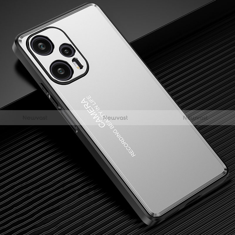 Luxury Aluminum Metal Back Cover and Silicone Frame Case JL2 for Xiaomi Redmi Note 12 Turbo 5G Silver