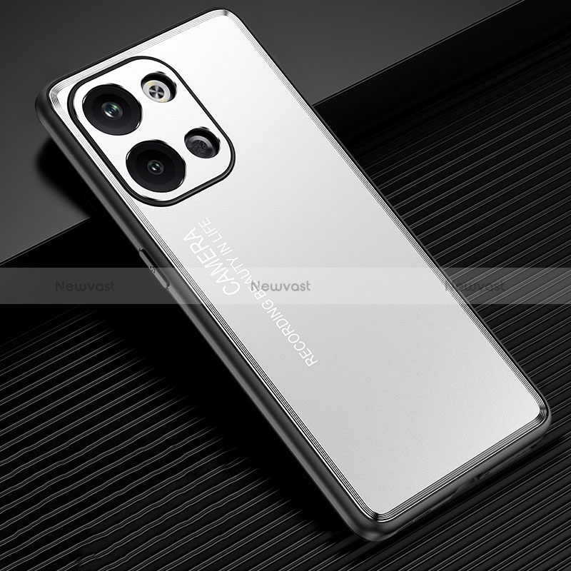 Luxury Aluminum Metal Back Cover and Silicone Frame Case JL2 for Xiaomi Redmi Note 13 5G Silver