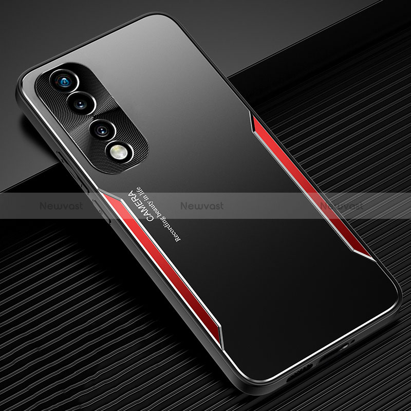 Luxury Aluminum Metal Back Cover and Silicone Frame Case JL3 for Huawei Honor 70 Pro+ Plus 5G Red