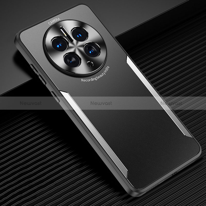 Luxury Aluminum Metal Back Cover and Silicone Frame Case JL3 for Huawei Mate 50 Pro Silver