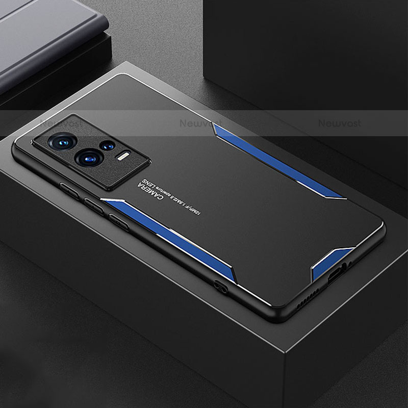 Luxury Aluminum Metal Back Cover and Silicone Frame Case M01 for Vivo iQOO 8 Pro 5G Blue