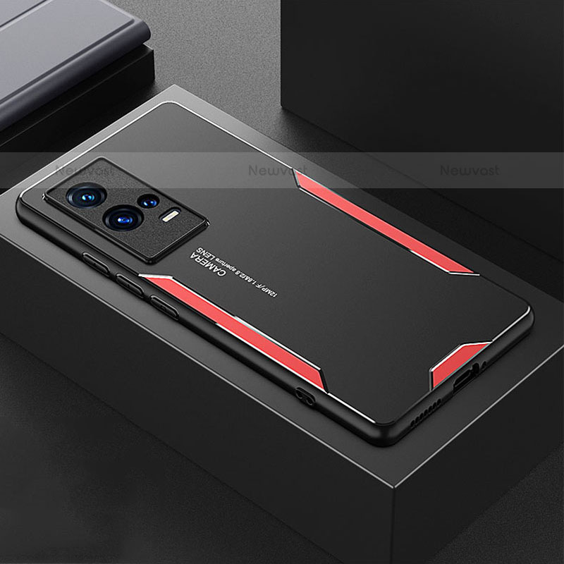 Luxury Aluminum Metal Back Cover and Silicone Frame Case M01 for Vivo iQOO 8 Pro 5G Red