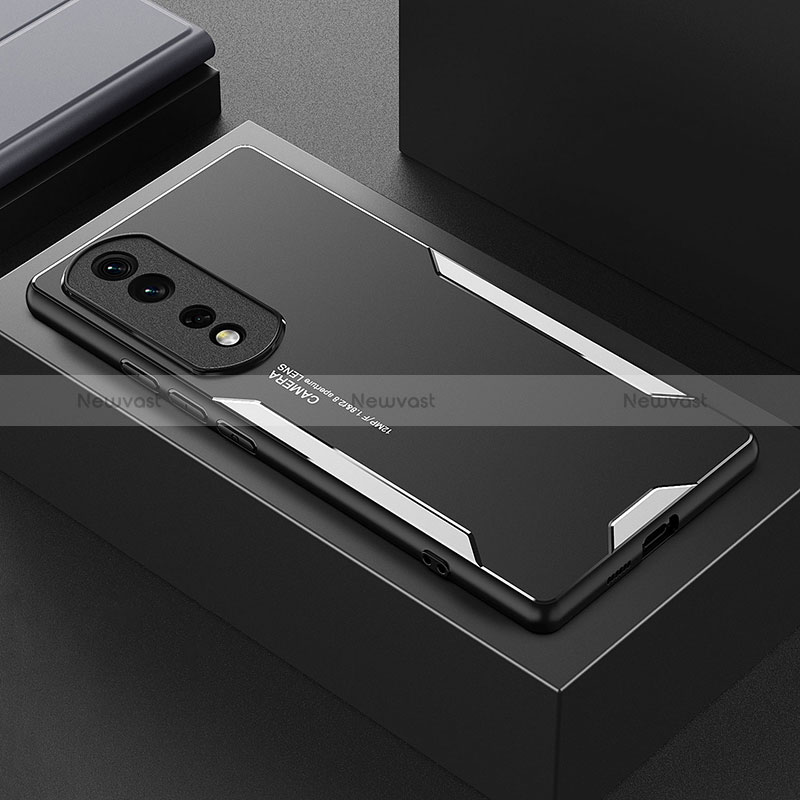 Luxury Aluminum Metal Back Cover and Silicone Frame Case PB1 for Huawei Honor 80 Pro 5G Silver