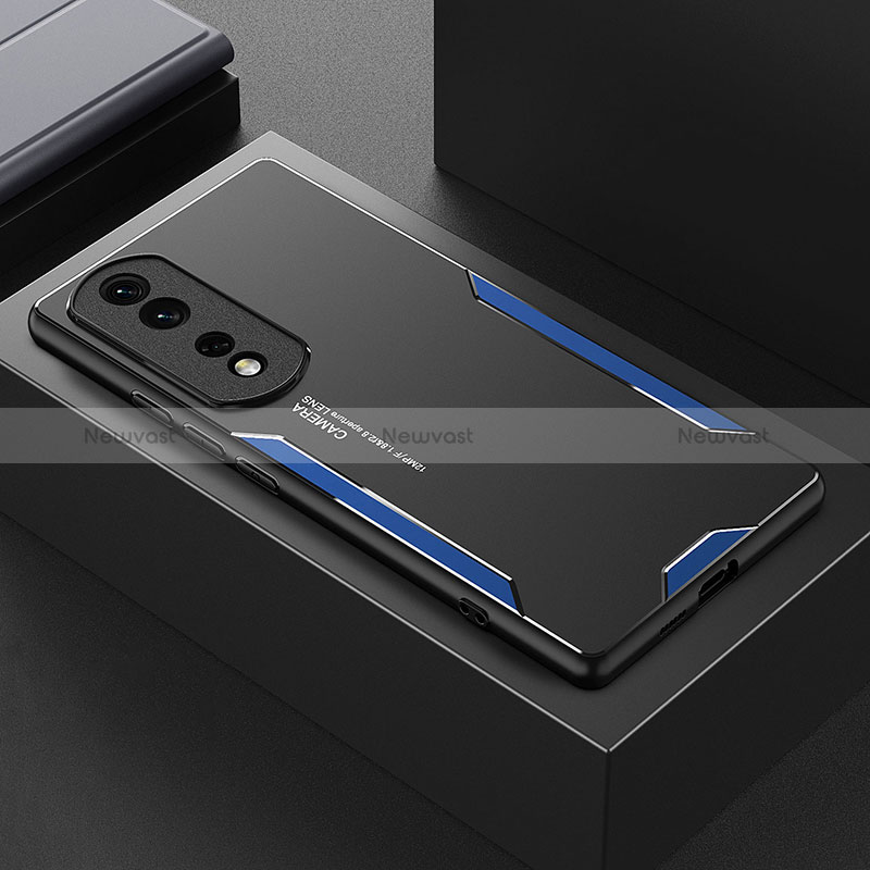 Luxury Aluminum Metal Back Cover and Silicone Frame Case PB1 for Huawei Honor 80 Pro Flat 5G Blue