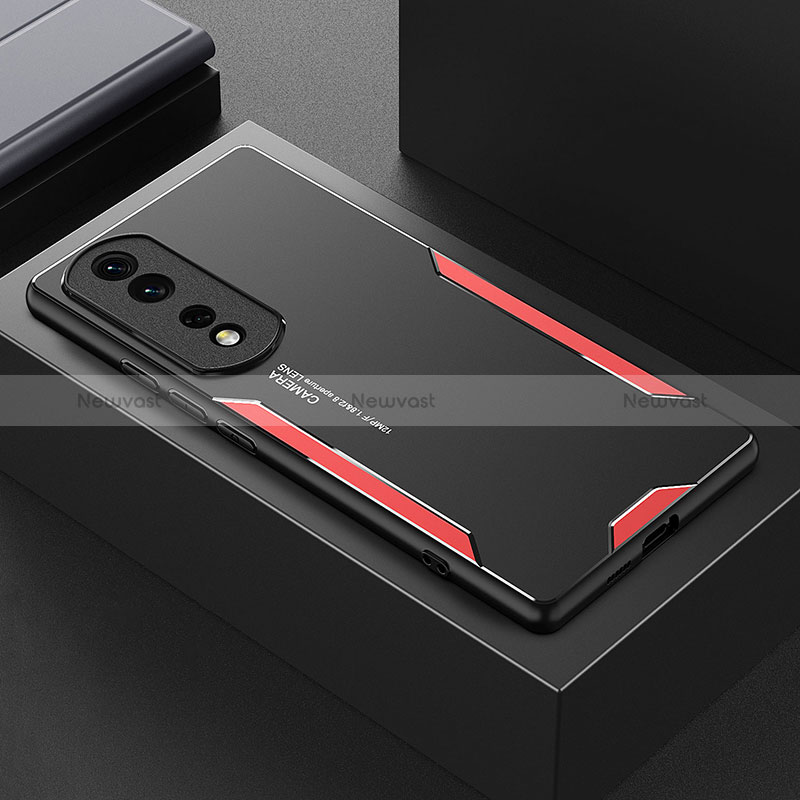 Luxury Aluminum Metal Back Cover and Silicone Frame Case PB1 for Huawei Honor 80 Pro Flat 5G Red