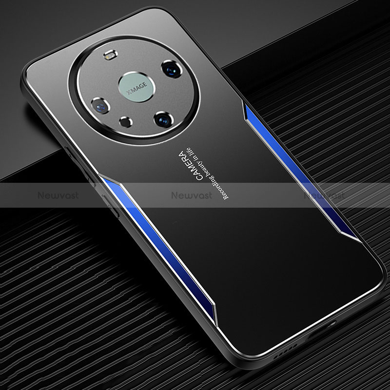 Luxury Aluminum Metal Back Cover and Silicone Frame Case PB1 for Huawei Mate 60 Pro+ Plus Blue