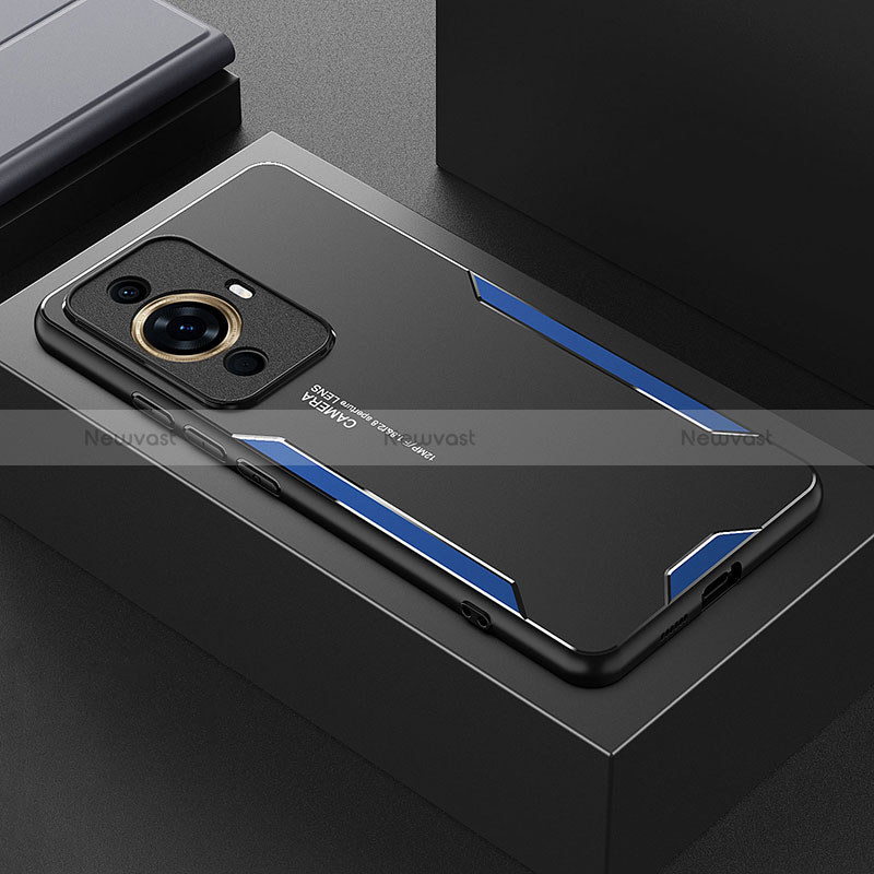 Luxury Aluminum Metal Back Cover and Silicone Frame Case PB1 for Huawei Nova 11 Pro Blue