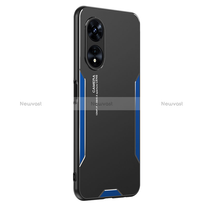 Luxury Aluminum Metal Back Cover and Silicone Frame Case PB1 for Oppo A1 Pro 5G Blue