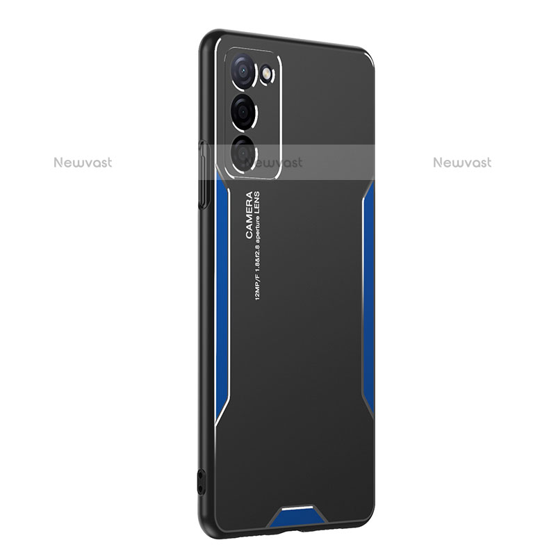 Luxury Aluminum Metal Back Cover and Silicone Frame Case PB1 for Oppo A55 5G Blue