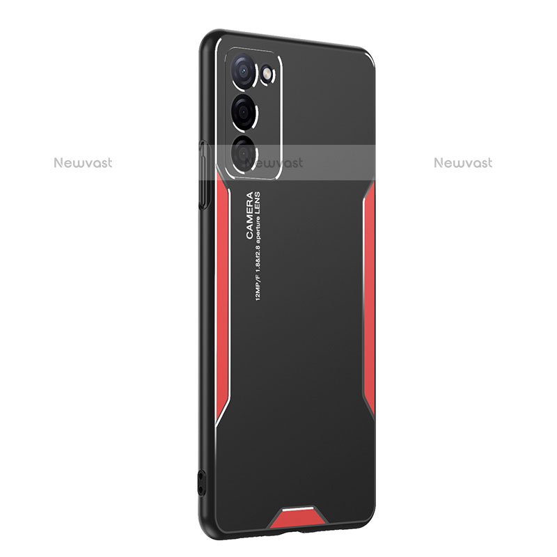Luxury Aluminum Metal Back Cover and Silicone Frame Case PB1 for Oppo A55 5G Red