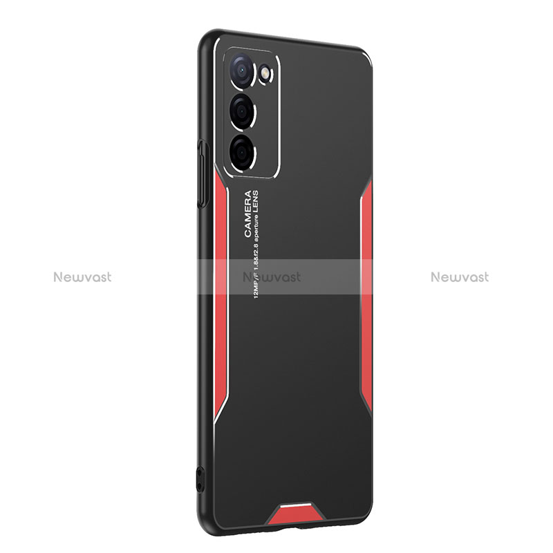 Luxury Aluminum Metal Back Cover and Silicone Frame Case PB1 for Oppo A56 5G Red