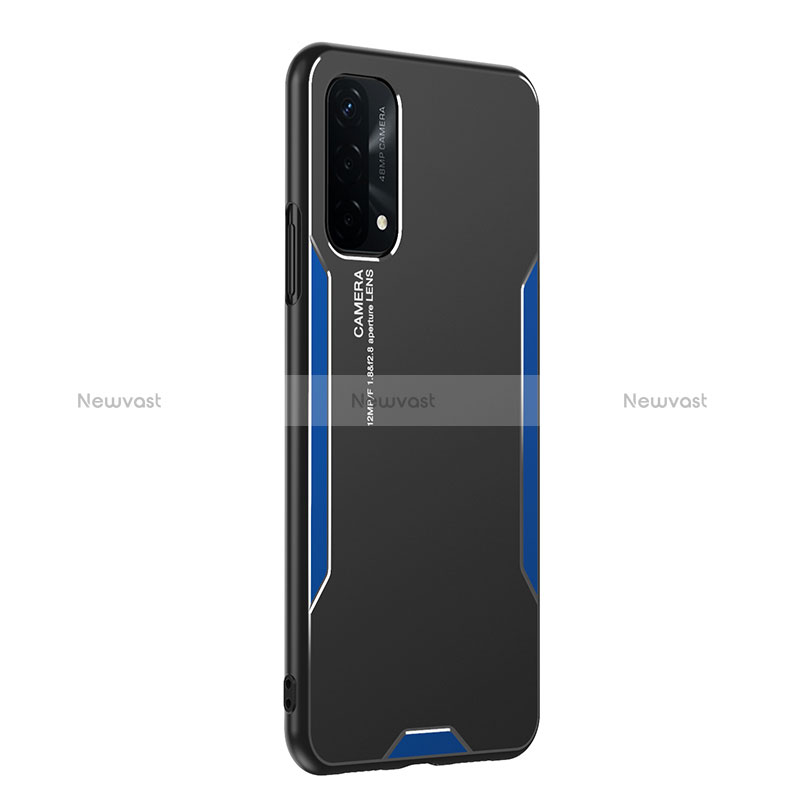 Luxury Aluminum Metal Back Cover and Silicone Frame Case PB1 for Oppo A74 5G Blue