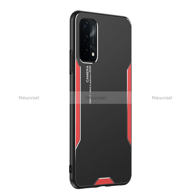 Luxury Aluminum Metal Back Cover and Silicone Frame Case PB1 for Oppo A74 5G Red