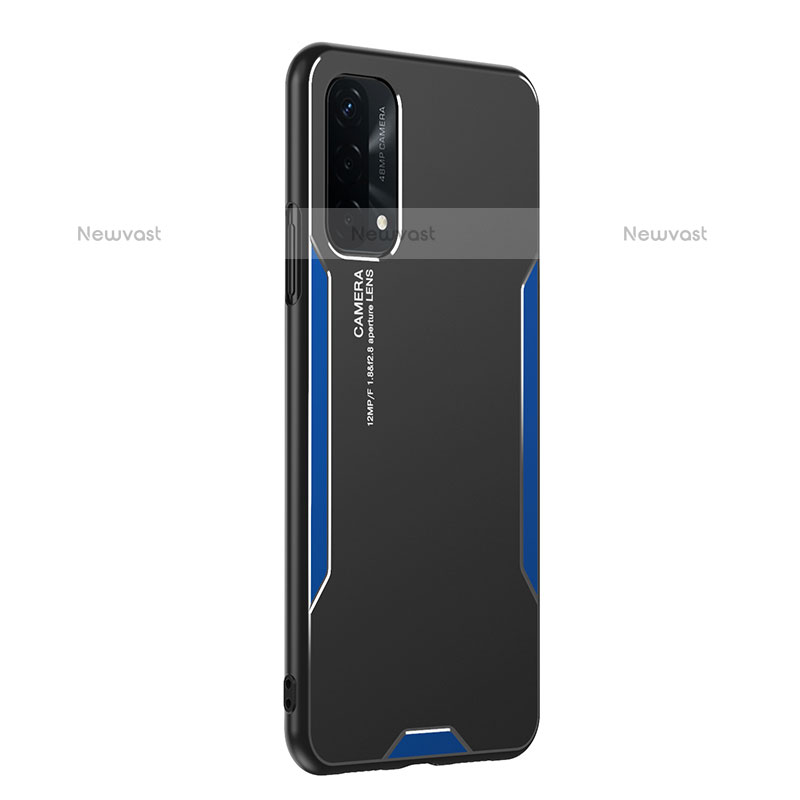 Luxury Aluminum Metal Back Cover and Silicone Frame Case PB1 for Oppo A93 5G Blue