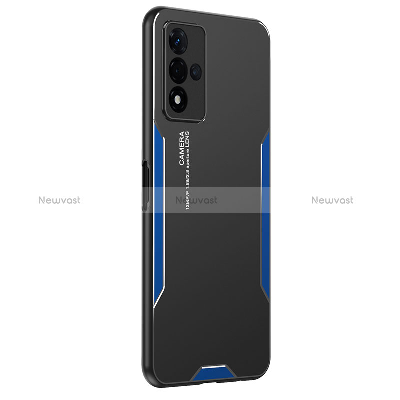 Luxury Aluminum Metal Back Cover and Silicone Frame Case PB1 for Oppo A93s 5G Blue