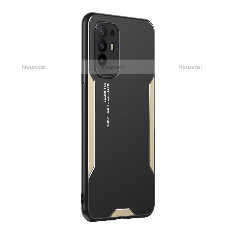 Luxury Aluminum Metal Back Cover and Silicone Frame Case PB1 for Oppo A95 5G Gold