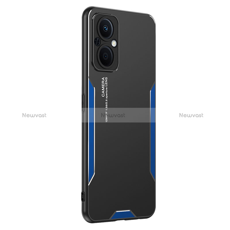 Luxury Aluminum Metal Back Cover and Silicone Frame Case PB1 for Oppo A96 5G Blue