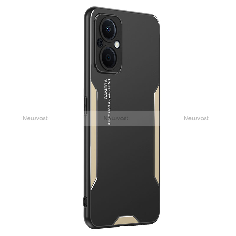 Luxury Aluminum Metal Back Cover and Silicone Frame Case PB1 for Oppo A96 5G Gold