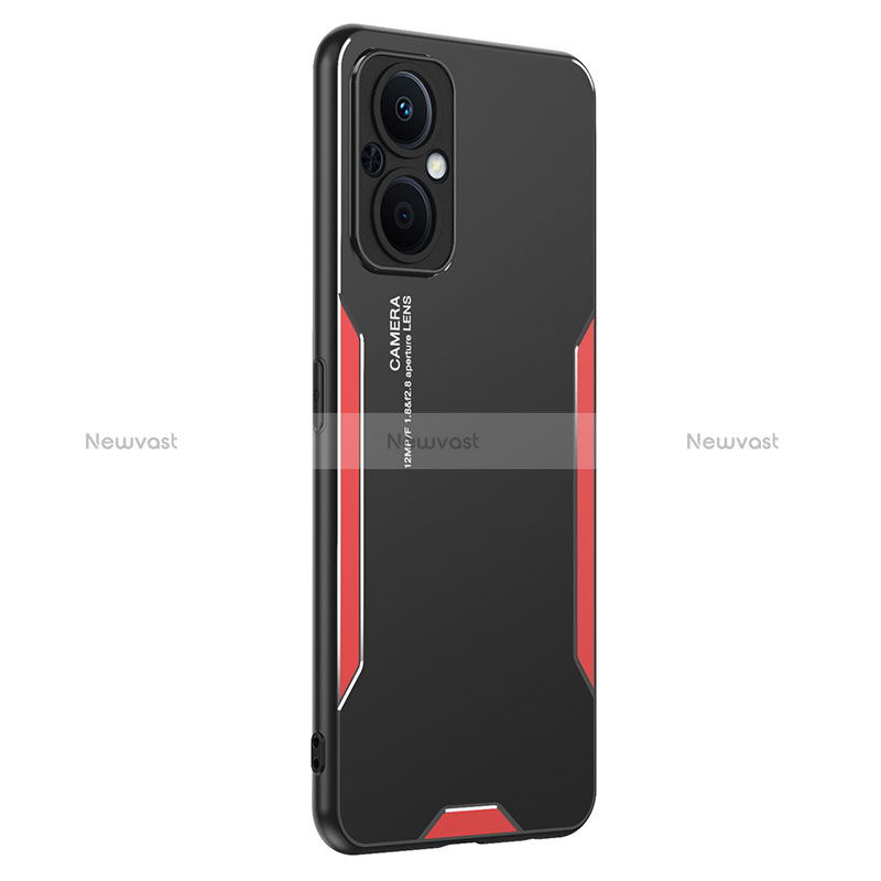 Luxury Aluminum Metal Back Cover and Silicone Frame Case PB1 for Oppo A96 5G Red