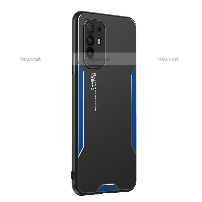 Luxury Aluminum Metal Back Cover and Silicone Frame Case PB1 for Oppo F19 Pro+ Plus 5G Blue