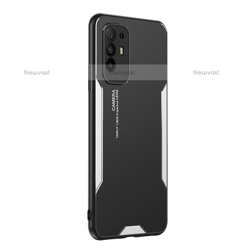 Luxury Aluminum Metal Back Cover and Silicone Frame Case PB1 for Oppo F19 Pro+ Plus 5G Silver