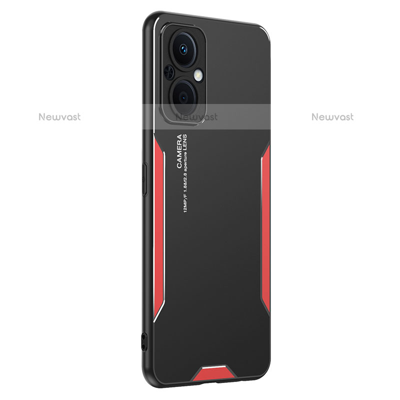 Luxury Aluminum Metal Back Cover and Silicone Frame Case PB1 for Oppo F21 Pro 5G Red