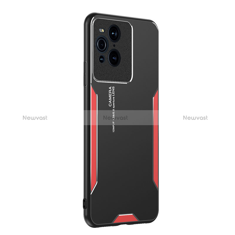 Luxury Aluminum Metal Back Cover and Silicone Frame Case PB1 for Oppo Find X3 5G Red