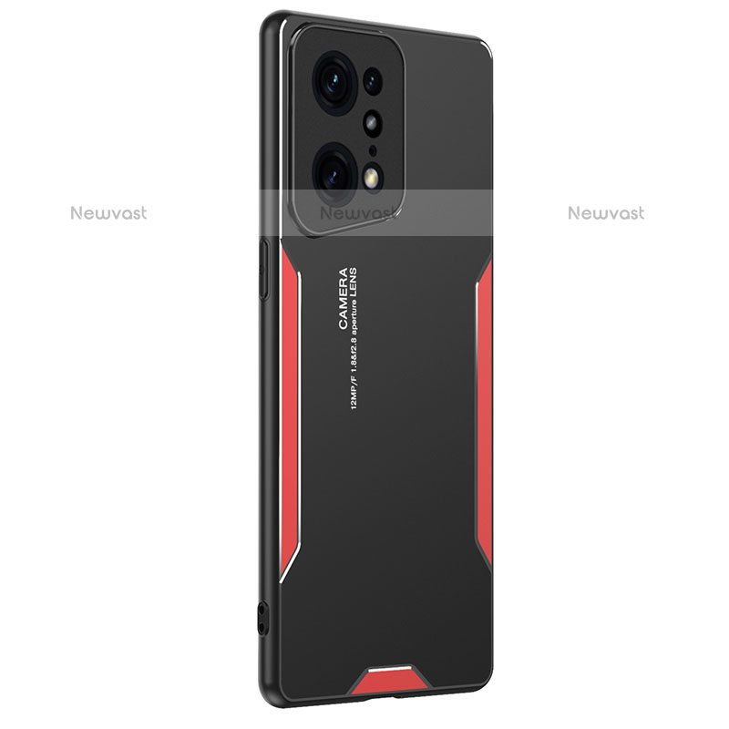 Luxury Aluminum Metal Back Cover and Silicone Frame Case PB1 for Oppo Find X5 Pro 5G Red