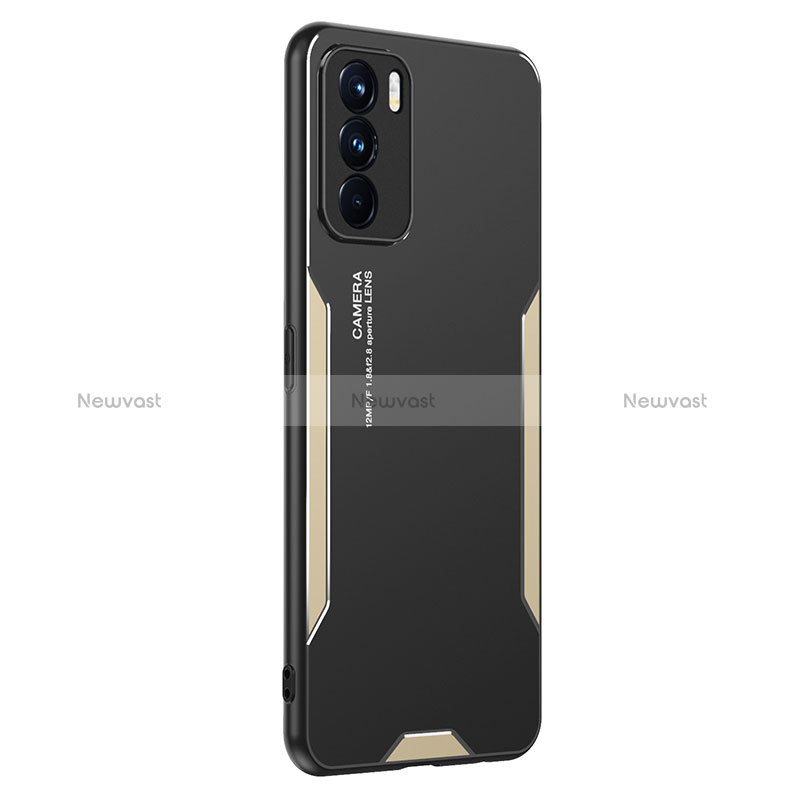 Luxury Aluminum Metal Back Cover and Silicone Frame Case PB1 for Oppo K9 Pro 5G Gold