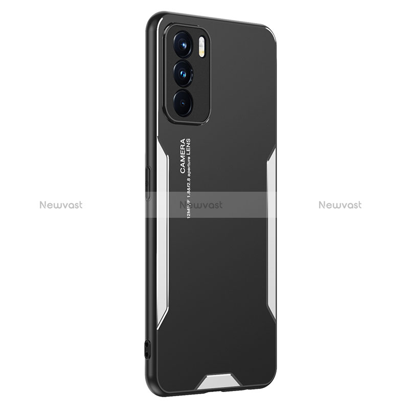 Luxury Aluminum Metal Back Cover and Silicone Frame Case PB1 for Oppo K9 Pro 5G Silver