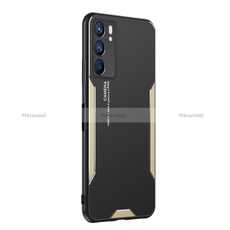 Luxury Aluminum Metal Back Cover and Silicone Frame Case PB1 for Oppo Reno6 5G Gold