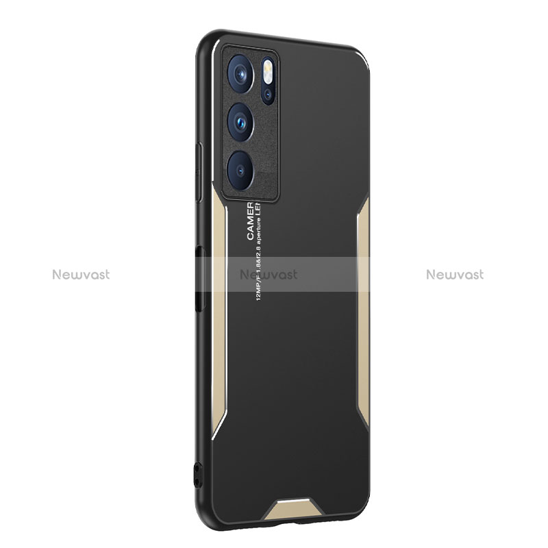 Luxury Aluminum Metal Back Cover and Silicone Frame Case PB1 for Oppo Reno6 Pro 5G India Gold