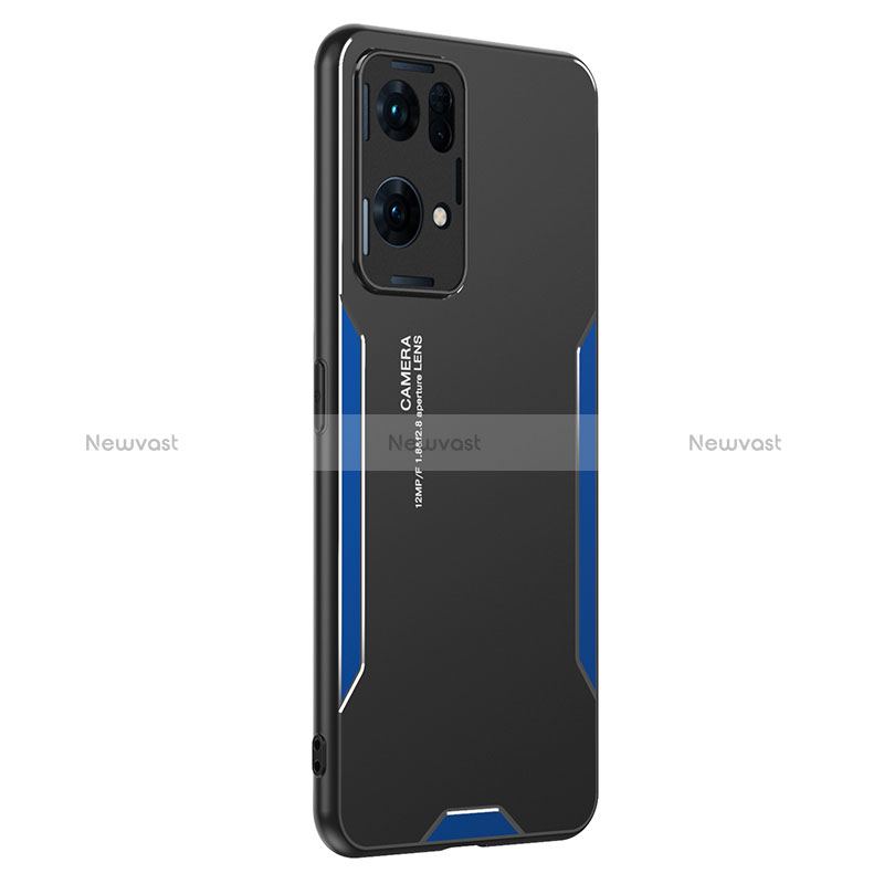 Luxury Aluminum Metal Back Cover and Silicone Frame Case PB1 for Oppo Reno7 Pro 5G Blue