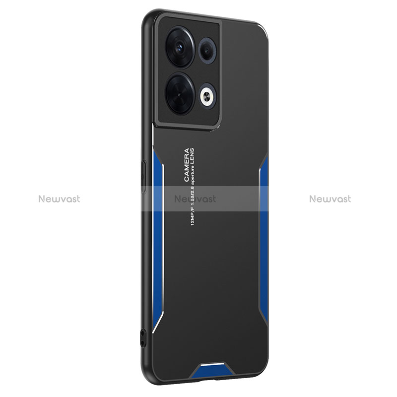 Luxury Aluminum Metal Back Cover and Silicone Frame Case PB1 for Oppo Reno8 5G Blue