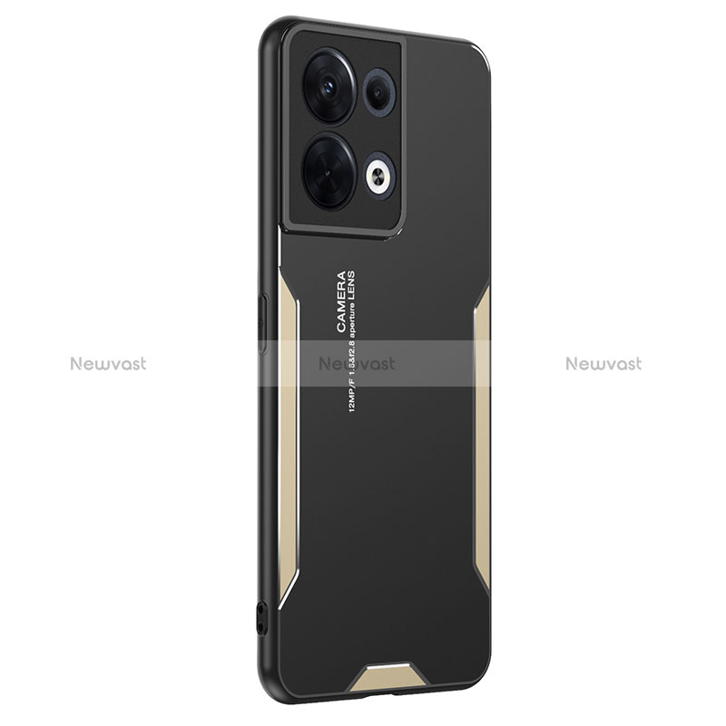 Luxury Aluminum Metal Back Cover and Silicone Frame Case PB1 for Oppo Reno8 5G Gold