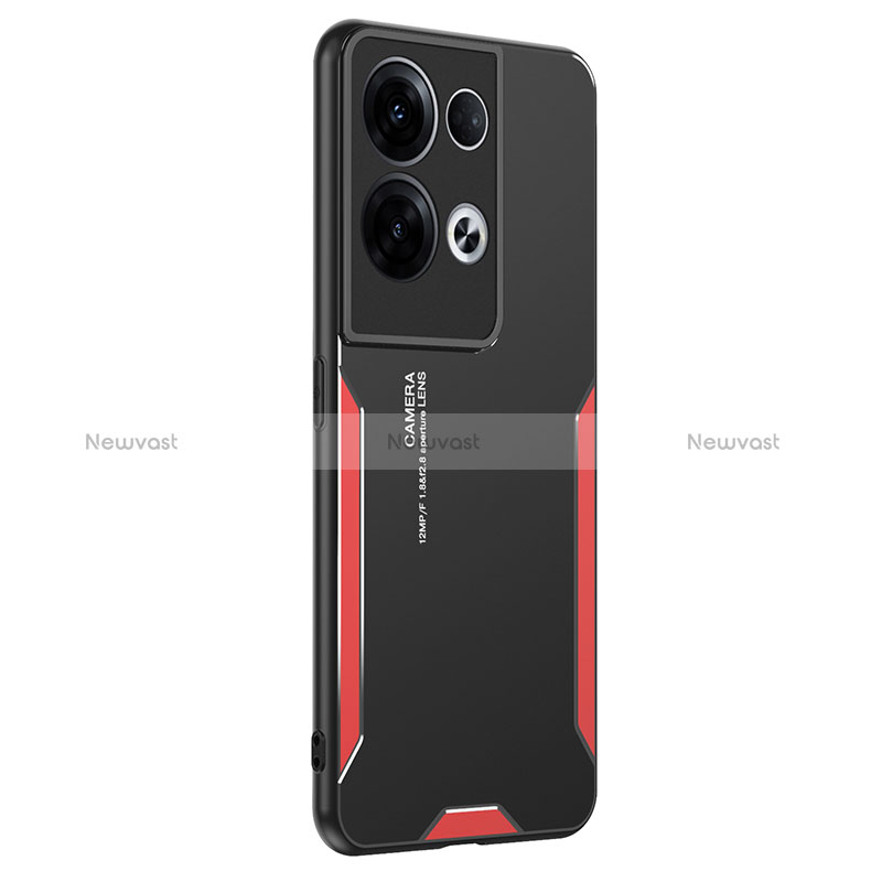 Luxury Aluminum Metal Back Cover and Silicone Frame Case PB1 for Oppo Reno8 Pro+ Plus 5G Red