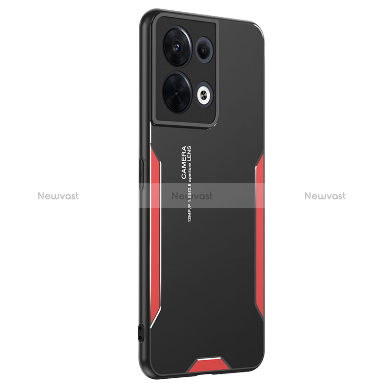 Luxury Aluminum Metal Back Cover and Silicone Frame Case PB1 for Oppo Reno9 5G Red