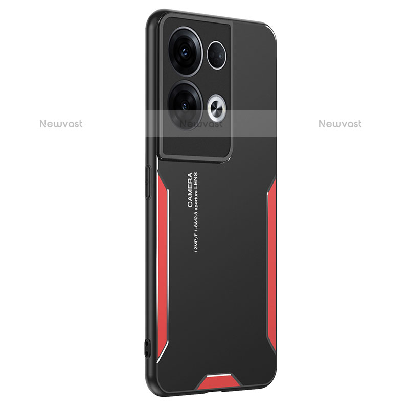 Luxury Aluminum Metal Back Cover and Silicone Frame Case PB1 for Oppo Reno9 Pro+ Plus 5G Red