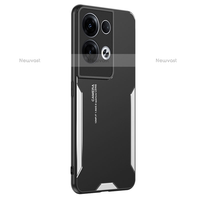 Luxury Aluminum Metal Back Cover and Silicone Frame Case PB1 for Oppo Reno9 Pro+ Plus 5G Silver