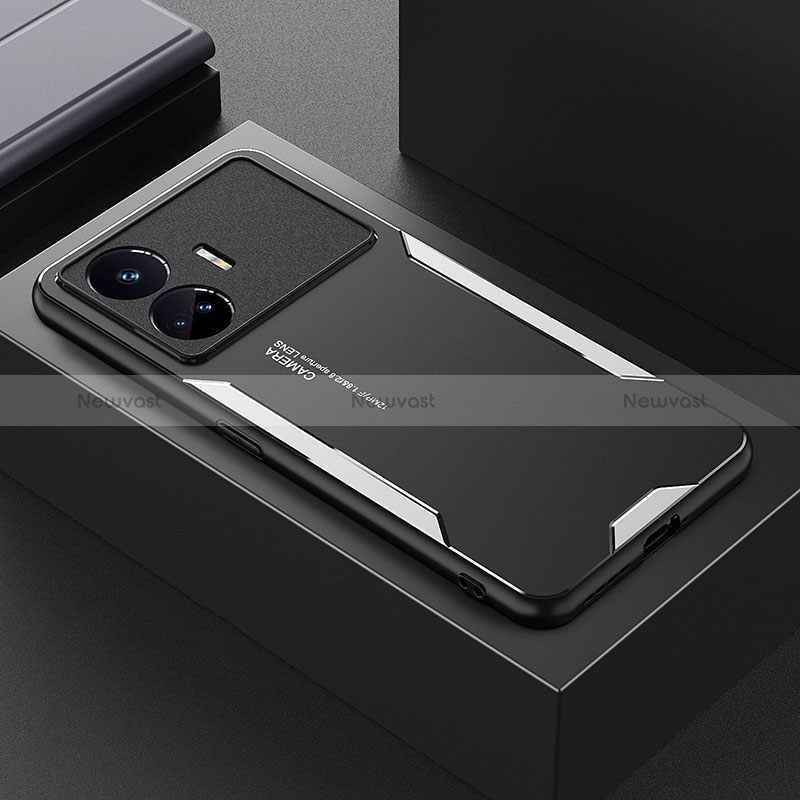 Luxury Aluminum Metal Back Cover and Silicone Frame Case PB1 for Realme GT Neo5 SE 5G Silver