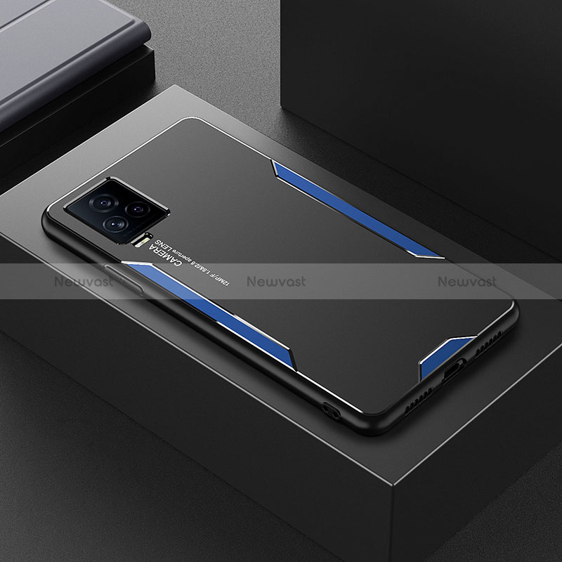 Luxury Aluminum Metal Back Cover and Silicone Frame Case PB1 for Vivo iQOO 7 Legend 5G Blue