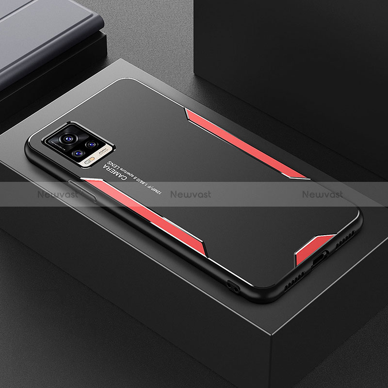 Luxury Aluminum Metal Back Cover and Silicone Frame Case PB1 for Vivo V20 Red