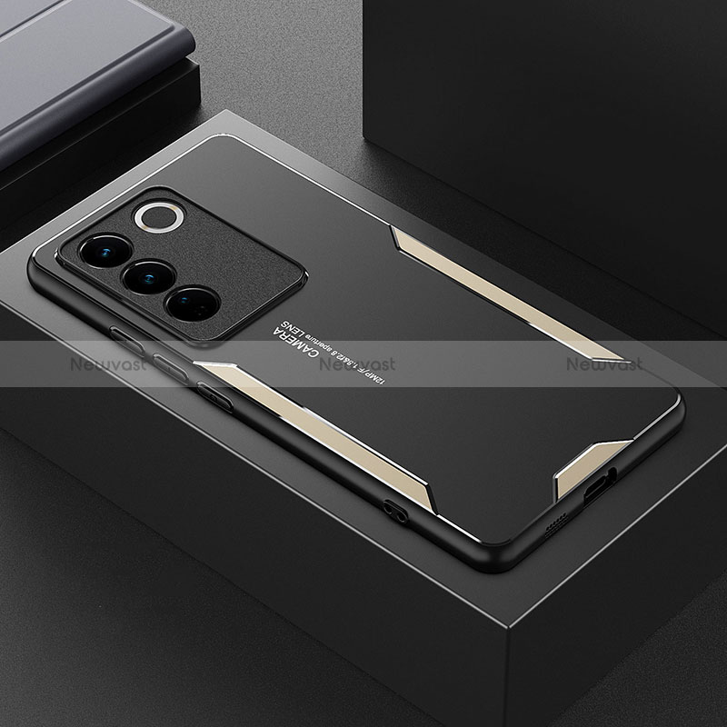 Luxury Aluminum Metal Back Cover and Silicone Frame Case PB1 for Vivo V27 Pro 5G Gold