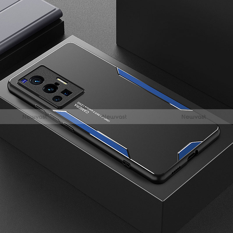 Luxury Aluminum Metal Back Cover and Silicone Frame Case PB1 for Vivo X70 Pro 5G Blue