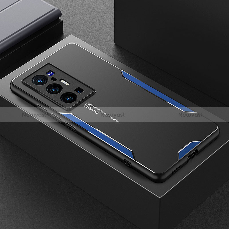 Luxury Aluminum Metal Back Cover and Silicone Frame Case PB1 for Vivo X70 Pro+ Plus 5G Blue