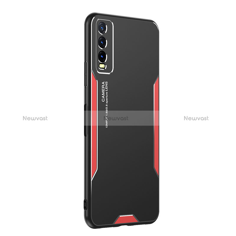 Luxury Aluminum Metal Back Cover and Silicone Frame Case PB1 for Vivo Y12A Red