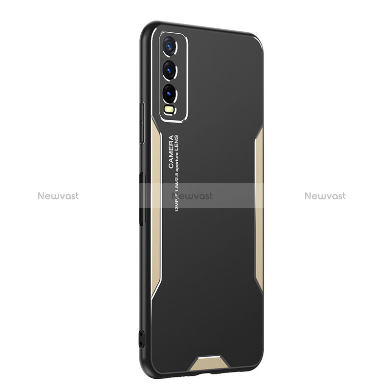 Luxury Aluminum Metal Back Cover and Silicone Frame Case PB1 for Vivo Y12s (2021) Gold